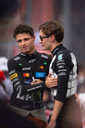March 8, 2026, Melbourne, Australia: British driver LANDO NORRIS (McLaren F1 Team) and British driver GEORGE RUSSEL (Mercedes-AMG F1 Team) before the F1 Grand Prix of Australia at Albert Park Circuit in Melbourne, Australia. Melbourne Australia - ZUMAg147 20260308_fap_g147_079 Copyright: xJamesxGasperottix