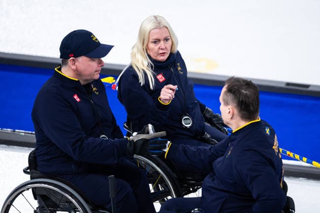260308 Marcus Holm, Kristina Ulander and Ronny Persson of Sweden compete in the wheelchair curling mixed round robin session between Sweden and Latvia during day 1 of the Milano Cortina 2026 Winter Paralympic Games on March 8, 2026 in Cortina. Photo: Maxim ThorÃ BILDBYRAN kod MT MT1012 wheelchair curling rullstolscurling paralympic games paralympics paralympiska spel paralympiske leker vinter-paralympics winter paralympics milano cortina 2026 milano cortina 2026 winter paralympic games 2 bbeng sverige *** 260308 Marcus Holm, Kristina Ulander and Ronny Persson of Sweden compete in the wheelchair curling mixed round robin session between Sweden and Latvia during day 1 of the Milano Cortina 2026 Winter Paralympic Games on March 8, 2026 in Cortina Photo Maxim ThorÃ BILDBYRAN code MT MT1012 wheelchair curling wheelchair curling paralympic games paralympiska spel paralympiske leker vinter paralympics winter paralympics milano cortina 2026 milano cortina 2026 winter paralympic games 2 bbeng sverige  Copyright: MAXIMxTHORE BB260308MT009