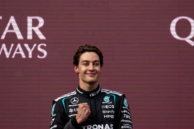 March 8, 2026, Melbourne, Australia: British driver GEORGE RUSSEL (Mercedes-AMG F1 Team) is seen on the podium after winning the F1 Grand Prix of Australia at Albert Park Circuit in Melbourne, Australia. Melbourne Australia - ZUMAg147 20260308_fap_g147_128 Copyright: xJamesxGasperottix