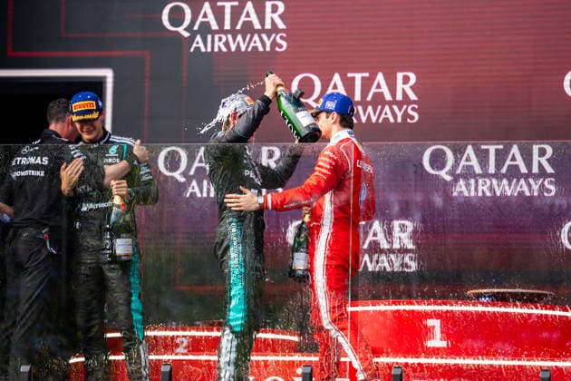 F1 Australian Grand Prix - Podium GEORGE RUSSELL (GBR) of Mercedes-AMG PETRONAS Formula One Team 63 ANDREA KIMI ANTONELLI (ITA) of Mercedes-AMG PETRONAS Formula One Team 12 and CHARLES LECLERC (MON) of Scuderia Ferrari HP 16 on the podium on Sunday during the 2026 Formula 1 Qatar Airways Australian Grand Prix at the Albert Park Circuit, Melbourne, Australia on March 8, 2026. Photo by Antoine Lapeyre ABACAPRESS.COM Melbourne Australia  Copyright: xLapeyrexAntoine ABACAx