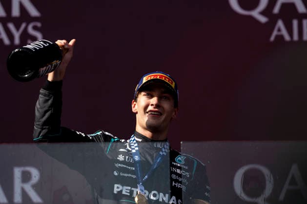 March 8, 2026, Melbourne, Australia: British driver GEORGE RUSSEL (Mercedes-AMG F1 Team) is seen on the podium after winning the F1 Grand Prix of Australia at Albert Park Circuit in Melbourne, Australia. Melbourne Australia - ZUMAg147 20260308_fap_g147_135 Copyright: xJamesxGasperottix