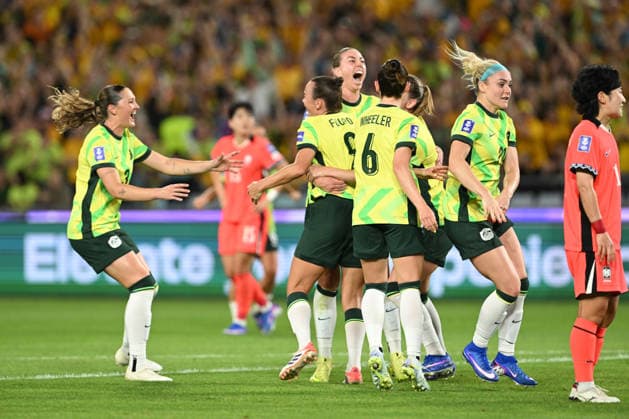 SOCCER ASIAN CUP AUSTRALIA SOUTH KOREA, Alanna Kennedy of Australia celebrates scoring the eqaliser goal with her team mates during the AFC Women™s Asian Cup Group A match between Australia and South Korea at Accor Stadium in Sydney, Sunday, March 8, 2026. ( NO ARCHIVING, EDITORIAL USE ONLY SYDNEY NEW SOUTH WALES AUSTRALIA  Copyright: xDEANxLEWINSx 20260308143096395385