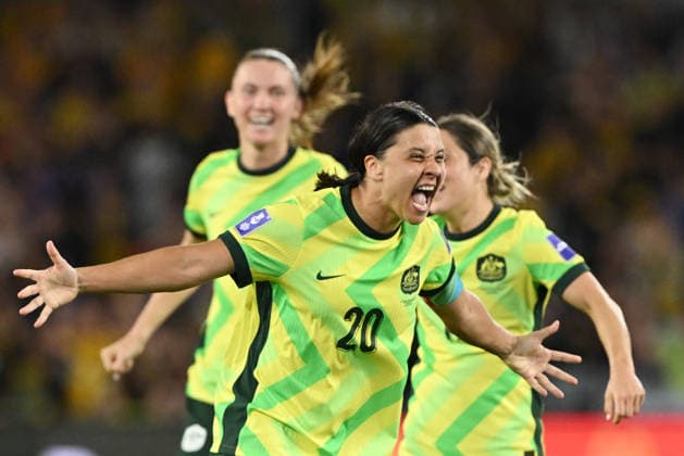 SOCCER ASIAN CUP AUSTRALIA SOUTH KOREA, Samantha Kerr of Australia celebrates her goal during the AFC Women™s Asian Cup Group A match between Australia and South Korea at Accor Stadium in Sydney, Sunday, March 8, 2026. ( NO ARCHIVING, EDITORIAL USE ONLY SYDNEY NEW SOUTH WALES AUSTRALIA  Copyright: xDEANxLEWINSx 20260308186476968928