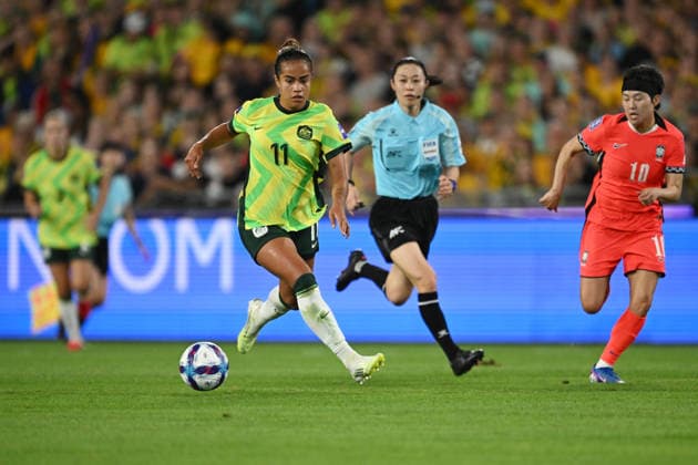 SOCCER ASIAN CUP AUSTRALIA SOUTH KOREA, Mary Fowler of Australia and Ji Soyun of South Korea during the AFC Women™s Asian Cup Group A match between Australia and South Korea at Accor Stadium in Sydney, Sunday, March 8, 2026. ( NO ARCHIVING, EDITORIAL USE ONLY SYDNEY NEW SOUTH WALES AUSTRALIA  Copyright: xDEANxLEWINSx 20260308150554354354