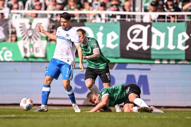 08 03 2026, Soccer, 2 Bundesliga, 25 Matchday Season 2025 2026, Preußen Münster Hertha BSC, Josip Brekalo Hertha BSC , Marvin Schulz Preußen Münster , Jano ter Horst Preußen Münster xRHR PHOTO TKx Copyright: RHR-FOTOx RHR-FOTO TK