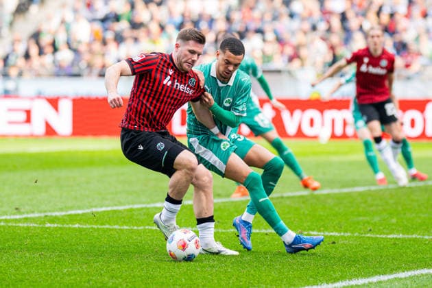 08 03 2026 Soccer, 2025 2026, 2 Bundesliga, 25 Matchday, Hannover 96 SpVgg Greuther Fürth L R Benjamin Källman Hannover , Maximilian Dietz Fürth DFL REGULATIONS PROHIBIT ANY USE OF PHOTOGRAPHS AS IMAGE SEQUENCES AND OR QUASI VIDEO