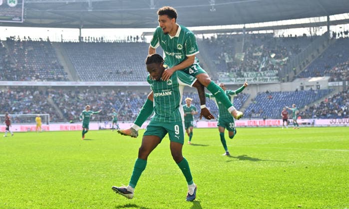 08 03 2026 Soccer Season 2025 2026 2 Soccer Bundesliga 25 Matchday Hannover 96 H96 SpVgg Greuther Fürth SGF Kleeblatt Sportfoto Zink xwoxzix DFL regulations prohibit any use of photographs as image sequences and or quasi video only for editorial use Torjubel Jubel Freude nach Treffer Tor Torschuß zum 0 1 durch Noel Futkeu 9, SpVgg Greuther Fürth Noel Futkeu 9, SpVgg Greuther Fürth Sayfallah Ltaief 47, SpVgg Greuther Fürth