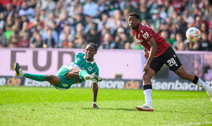 08 03 2026 Soccer Season 2025 2026 2 Soccer Bundesliga 25 Matchday Hannover 96 H96 SpVgg Greuther Fürth SGF Kleeblatt Sportfoto Zink xwoxzix DFL regulations prohibit any use of photographs as image sequences and or quasi video only for editorial use Noel Futkeu 9, SpVgg Greuther Fürth erzielt Treffer Tor Torschuß zum 0 1 gegen Ime Okon 20, Hannover 96 H96
