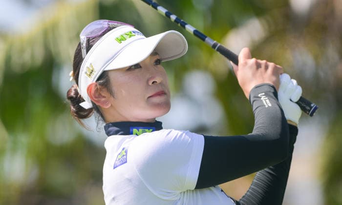 (260308) -- LINGSHUI, March 8, 2026 -- Erika Hara of Japan plays a shot during the fourth round of the Blue Bay LPGA, Golf Damen golf tournament in Lingshui, south China s Hainan Province, March 8, 2026. ) (SP)CHINA-HAINAN-LINGSHUI-GOLF-BLUE BAY LPGA (CN) YangxGuanyu 