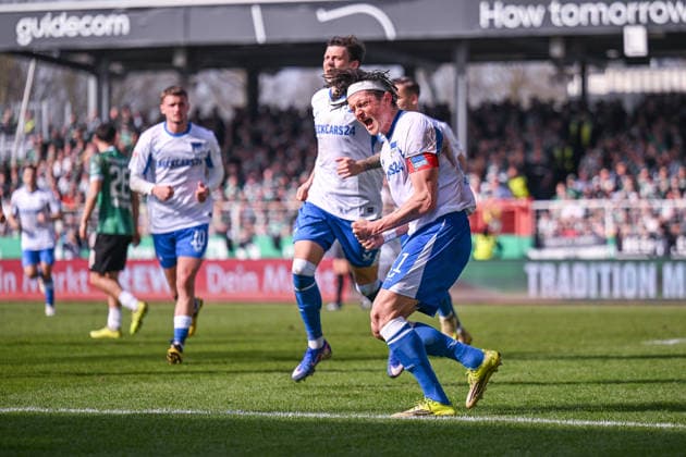 08 03 2026, Soccer, 2 Bundesliga, 25 Matchday Season 2025 2026, Preußen Münster Hertha BSC, Fabian Reese Hertha BSC is happy about the goal to 0 1, xRHR PHOTO TKx Copyright: RHR-FOTOx RHR-FOTO TK