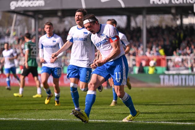 08 03 2026, Soccer, 2 Bundesliga, 25 Matchday Season 2025 2026, Preußen Münster Hertha BSC, Fabian Reese Hertha BSC is happy about the goal to 0 1, xRHR PHOTO TKx Copyright: RHR-FOTOx RHR-FOTO TK
