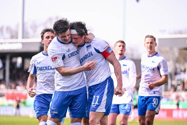 08 03 2026, Soccer, 2 Bundesliga, 25 Matchday Season 2025 2026, Preußen Münster Hertha BSC, Fabian Reese Hertha BSC is happy about the goal to 0 1, xRHR PHOTO TKx Copyright: RHR-FOTOx RHR-FOTO TK
