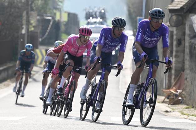 Paris Nice 2026 Stage 1 CARRIERES-SOUS-POISSY, FRANCE - MARCH 08 : Durbridge Luke (AUS) of Team Jayco AlUla, Gamper Patrick (AUT) of Team Jayco AlUla leading the escape pack during stage 1 of the 84th edition of Paris - Nice an UCI World Tour 2.UWT cycling road race stage for Men Elite of 171.2 km with start in Acheres and finish in Carrieres-sous-Poissy on March 8, 2026 in Carrieres-sous-Poissy, France, 08 03 2026 ( Motordriver Guy De Vuyst - Carrieres-sous-Poissy France  Copyright: xNicoxVereeckenx