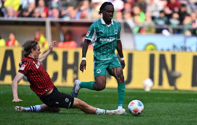 08 03 2026 Soccer Season 2025 2026 2 Soccer Bundesliga 25 Matchday Hannover 96 H96 SpVgg Greuther Fürth SGF Kleeblatt Sportfoto Zink xwoxzix DFL regulations prohibit any use of photographs as image sequences and or quasi video only for editorial use Stefan Teitur Thordarson 23, Hannover 96 H96 Noel Futkeu 9, SpVgg Greuther Fürth