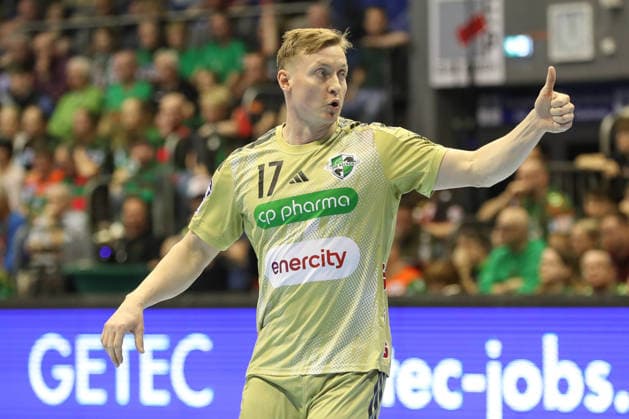 08 03 2026, xgox, Handball Daikin HBL SC Magdeburg TSV Hannover Burgdorf emspor, v l August Baskar Pedersen Hannover, 17 Jubel, Torjubel, jubelt ueber das Tor, celebrate the goal, celebration Magdeburg