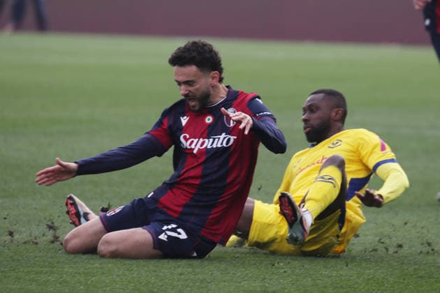 Bologna™s Joao Mario fight for the ball with Verona™s Jean Akpa Akpro during the Serie A soccer match between Bologna and Verona at the Renato Dall™Ara Stadium in Bologna - Sunday, March 8, 2026. - Soccer .  Copyright: xGiannixSantandrea LaPressex