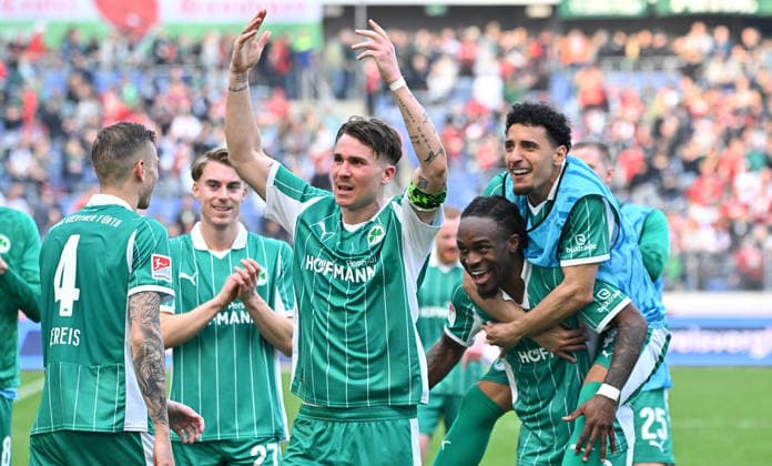 08 03 2026 Soccer Season 2025 2026 2 Soccer Bundesliga 25 Matchday Hannover 96 H96 SpVgg Greuther Fürth SGF Kleeblatt Sportfoto Zink MeZi xmexzix DFL regulations prohibit any use of photographs as image sequences and or quasi video only for editorial use Felix Klaus 30, SpVgg Greuther Fürth Noel Futkeu 9, SpVgg Greuther Fürth Sayfallah Ltaief 47, SpVgg Greuther Fürth Jubel Freude nach Spielende