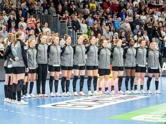 The German team before the match, Germany vs. Slovenia, Handball, European Championship qualification, Women, 2025 2026 season, 08 03 2026, Germany vs. Slovenia, Handball, European Championship qualification, Women, 2025 2026 season, 08 03 2026 Heidelberg Copyright: xEibner-Pressefoto MichaelxSchmidx EP_MST