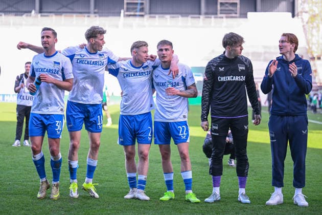 08 03 2026, Soccer, 2 Bundesliga, 25 Matchday Season 2025 2026, Preußen Münster Hertha BSC, Paul Seguin Hertha BSC , Luca Schuler Hertha BSC , Julian Eitschberger Hertha BSC , Jannis Heuer Preußen Münster xRHR PHOTO TKx Copyright: RHR-FOTOx RHR-FOTO TK