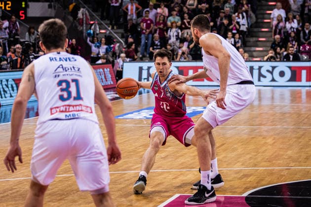 easyCredit Basketball Bundesliga, Telekom Baskets Bonn vs Syntainics MBC, 08 03 2026 Grayson Murphy Telekom Baskets Bonn 7 vs Jure Planinic Syntainics MBC 44 and Spencer Reaves Syntainics MBC 31 easyCredit Basketball Bundesliga, Telekom Baskets Bonn vs Syntainics MBC, 08 03 2026, Telekom Dome Bonn Copyright: xBEAUTIFULxSPORTS Derixx