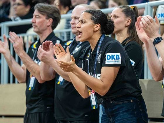 Aimee von Pereira Germany, 49 cheers on her team from outside, Germany vs Slovenia, Handball, European Championship Qualification, Women, Season 2025 2026, 08 03 2026, Germany vs Slovenia, Handball, European Championship Qualification, Women, Season 2025 2026, 08 03 2026 Heidelberg Copyright: xEibner-Pressefoto MichaelxSchmidx EP_MST