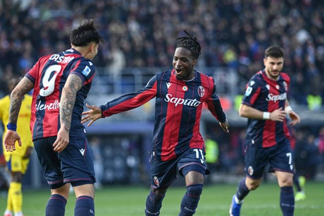Rowe Jonathan (Bologna Fc) celebrating his goal during Bologna FC vs Hellas Verona FC, Italian soccer Serie A match in Bologna, Italy, March 08 2026  Copyright: xGianlucaxRicci IPAxSportx xipa-agency.netx xx IPA_72574039 IPA_Agency_IPA72574039
