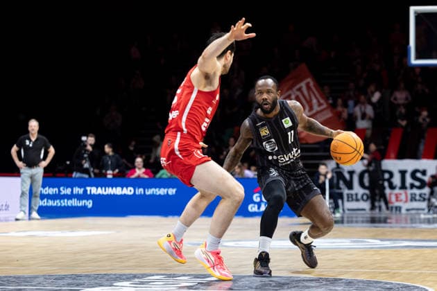 Nuernberg Falcons BC Tigers Tuebingen, Men, 2 Bundesliga, Barmer 2 Basketball Bundesliga, pro A, 26 Matchday, Season 2025 2026, 08 03 2026 Jordan Johnson Tigers Tuebingen, 11 with the ball
