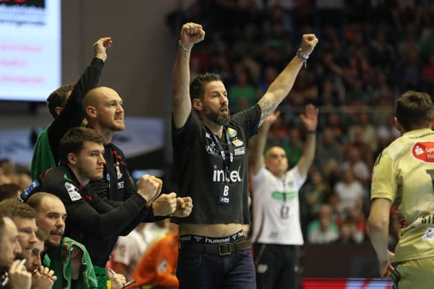 08 03 2026, xgox, Handball Daikin HBL SC Magdeburg TSV Hannover Burgdorf emspor, v l Bennet Wiegert Magdeburg, coach jubilation, goal celebration, celebrate the goal, celebration Magdeburg