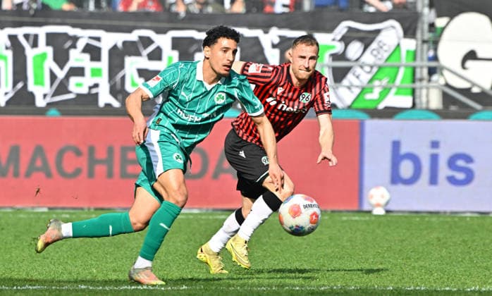 08 03 2026 Soccer Season 2025 2026 2 Soccer Bundesliga 25 Matchday Hannover 96 H96 SpVgg Greuther Fürth SGF Kleeblatt Sportfoto Zink MeZi xmexzix DFL regulations prohibit any use of photographs as image sequences and or quasi video only for editorial use Sayfallah Ltaief 47, SpVgg Greuther Fürth Maurice Neubauer 33, Hannover 96 H96, rechts