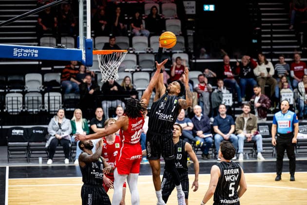 08 03 2026 Basketball Season 2025 2026 2 Bundesliga Pro A 26 Matchday Nuremberg Falcons Basketball Club NBC Tigers Tübingen ThHa xthxhax Evan Taylor 10, Nuremberg Falcons BC NBC Bernard Pelote III 1, Tigers Tübingen