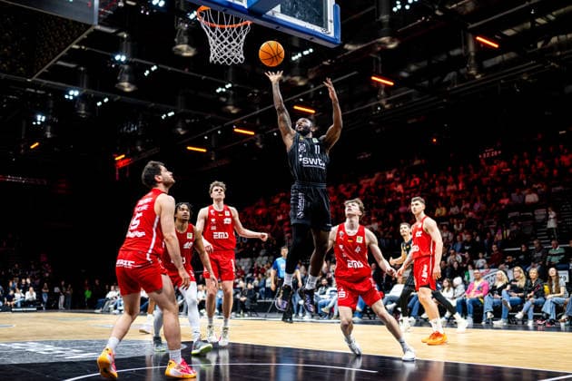 08 03 2026 Basketball Season 2025 2026 2 Bundesliga Pro A 26 Matchday Nuremberg Falcons Basketball Club NBC Tigers Tübingen ThHa xthxhax Jordan Johnson 11, Tigers Tübingen unchallenged