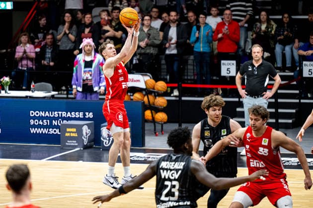 08 03 2026 Basketball Season 2025 2026 2 Bundesliga Pro A 26 Matchday Nuremberg Falcons Basketball Club NBC Tigers Tübingen ThHa xthxhax Vincent Friederici 30, Nuremberg Falcons BC NBC throws