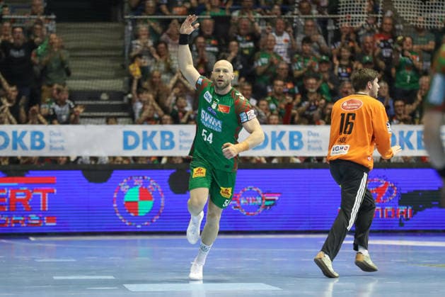 08 03 2026, xgox, Handball Daikin HBL SC Magdeburg TSV Hannover Burgdorf emspor, v l Oscar Bergendahl Magdeburg, 54 Jubel, Torjubel, jubelt ueber das Tor, celebrate the goal, celebration Magdeburg