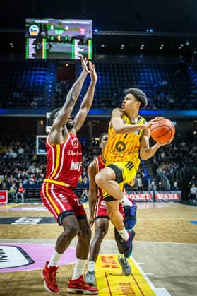 Basketball Berlin 08 03 2026 Season 2025 2026 EasyCredit BBL 1 Bundesliga Men, Men Alba Berlin Fitness First Würzburg Baskets Jack Kayil Alba Berlin, No 07 Eddy Edigin Würzburg, No 27