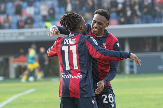 Foto IPP Damiano Fiorentini Bologna 08 03 2026 Calcio Campionato serie A 2025-2026 partita: Bologna-Hellas Verona 1-2 nella foto: esultanza gol di Jonathan Rowe con Jhon Lucumi Italy Photo Press World Copyright italy ITALY  Copyright: xR4924_italyphotopressx