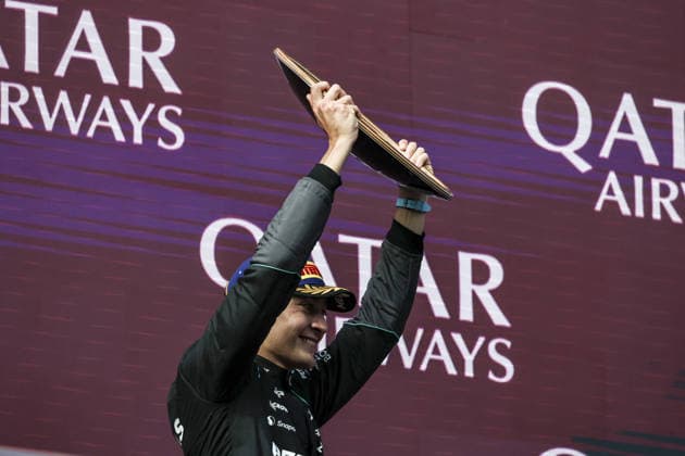 MELBOURNE, AUSTRALIA - MARCH 8: George Russell of Great Britain and Mercedes-AMG PETRONAS F1 Team celebrates after winning race of the F1 Grand Prix of Australia at Albert Park Circuit on March 8, 2026 in Melbourne, Australia.(Photo by Paddocker)  Copyright: xQianxJun Paddocker-SPPx Sportspressphoto_SPR105631