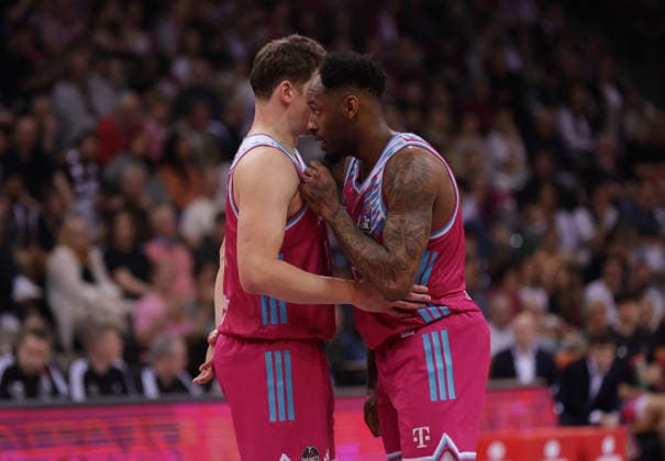 Patrick Heckmann Bonn, L with Jeff Garrett Bonn , Telekom Baskets Bonn vs Syntainics MBC, easyCredit BBL, Matchday 23, Telekom Dome Bonn, 08 03 2026
