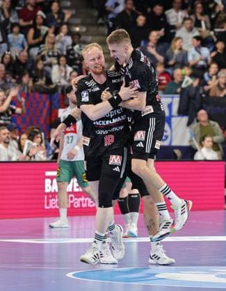 08 03 2026 Handball 1 Bundesliga DAIKIN HBL Season 2025 2026 24 Matchday HC Erlangen Metropolregion Nürnberg HCE GWD Minden DaMa xdaxmax Jubel Freude Sebastian Firnhaber 18, HC Erlangen HCE Sander Andreassen Overjordet 8, HC Erlangen HCE