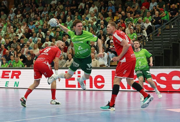 08 03 2026, xovx, Handball Daikin Handball Bundesliga, HSG Wetzlar MT Melsungen v l Adrian Sipos MT Melsungen , Justin Müller HSG Wetzlar , Dainis Kristopans MT Melsungen , Dominik Mappes HSG Wetzlar Wetzlar Buderus Arena Hessen Germany EN