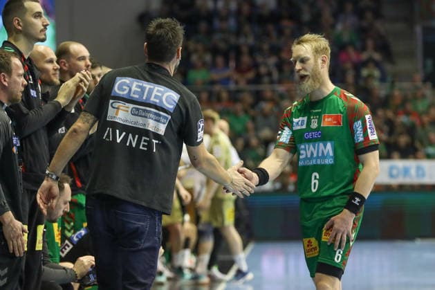 08 03 2026, xgox, Handball Daikin HBL SC Magdeburg TSV Hannover Burgdorf emspor, f l Bennet Wiegert Magdeburg, coach and Matthias Musche Magdeburg, 6 Magdeburg