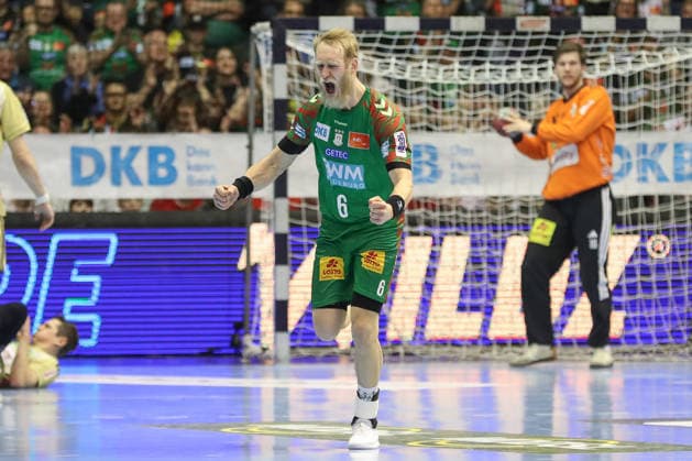 08 03 2026, xgox, Handball Daikin HBL SC Magdeburg TSV Hannover Burgdorf emspor, v l Matthias Musche Magdeburg, 6 Jubel, Torjubel, jubelt ueber das Tor, celebrate the goal, celebration Magdeburg