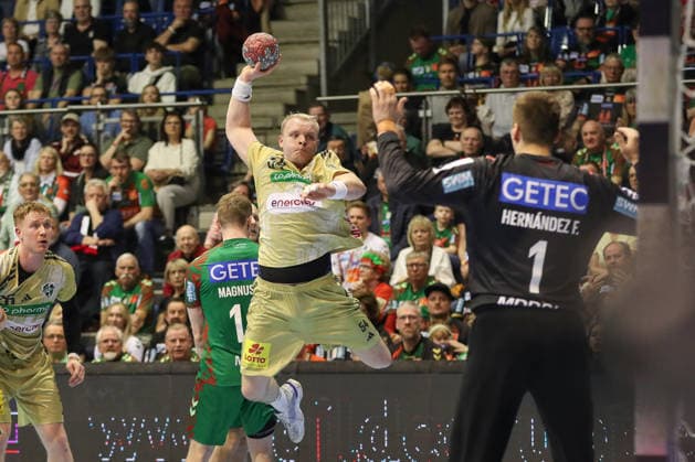 08 03 2026, xgox, Handball Daikin HBL SC Magdeburg TSV Hannover Burgdorf emspor, v l Justus Fischer Hannover, 54 throws goal, Torschuetze, scores goal, Treffer, scores the goal Magdeburg