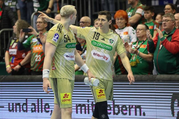 08 03 2026, xgox, Handball Daikin HBL SC Magdeburg TSV Hannover Burgdorf emspor, v l Justus Fischer Hannover, 54 , Marius Steinhauser Hannover, 19 discuss after the game Magdeburg