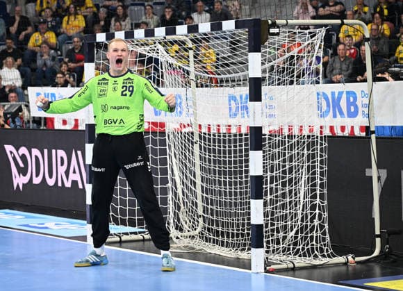 HBL Handball Bundesliga Season 2025 26 Mannheim SAP Arena 08 03 2026 Rhein Neckar Löwen rnl Bergischer HC bhc Goalkeeper David SPAETH Rhein Neckar Löwen HBL Handball Bundesliga