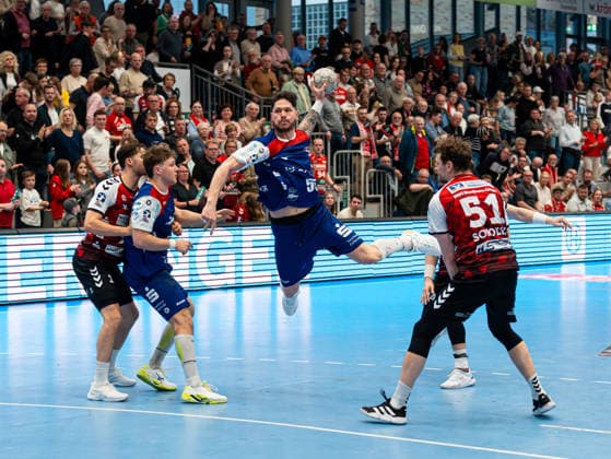 Csaba Leimeter HBW Balingen Weilstetten, 55 on goal throw HSG Nordhorn Lingen vs HBW Balingen Weilstetten , Handball, 2 Bundesliga, Matchday 23, Season 2025 2026, 08 03 2026 HSG Nordhorn Lingen vs HBW Balingen Weilstetten , Handball, 2 Bundesliga, Matchday 23, Season 2025 2026, 08 03 2026 Nordhorn Copyright: xEibner-Pressefoto DamianxKruczynx EP_DKI