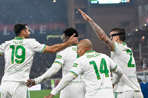 Roma™s Evan Ndicka celebrates after scoring a goal for his team during the Serie A soccer match between Genoa and Roma at the Luigi Ferraris Stadium in Genoa, Italy - Sunday, March 08, 2026. - Soccer .  Copyright: xTanoxPecoraro LaPressex