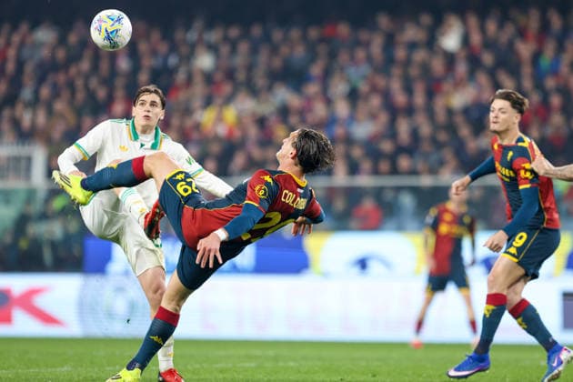 Genoa™s Lorenzo Colombo makes an attempt to score during the Serie A soccer match between Genoa and Roma at the Luigi Ferraris Stadium in Genoa, Italy - Sunday, March 08, 2026. - Soccer .  Copyright: xTanoxPecoraro LaPressex