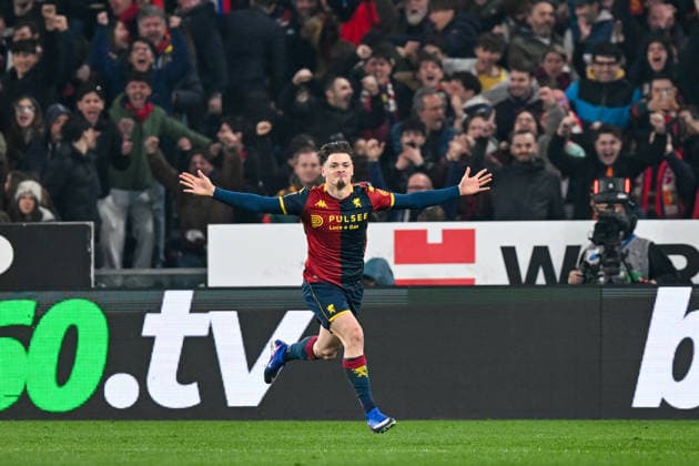 Genoa™s Vitinha celebrates after scoring a goal for his team during the Serie A soccer match between Genoa and Roma at the Luigi Ferraris Stadium in Genoa, Italy - Sunday, March 08, 2026. - Soccer .  Copyright: xTanoxPecoraro LaPressex
