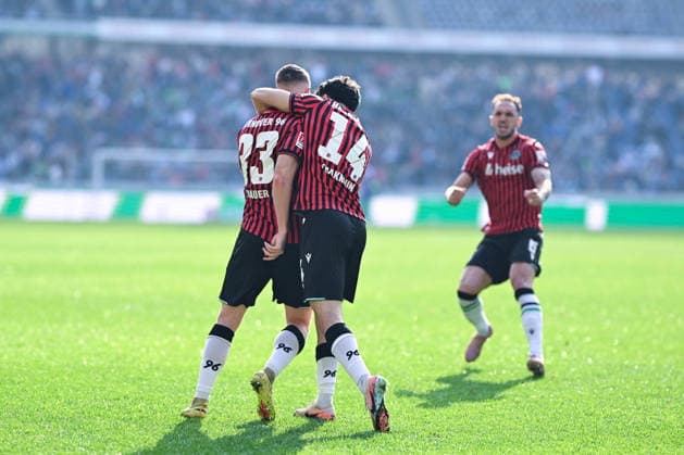 2 Bundesliga Hannover 96 SpVgg Greuther Fürth on 08 03 2026 at the HDI Arena in Hannover Cheering, goal celebration, goal scorer, goal scorer Maurice Neubauer Hannover cheers after his goal to 1 1 with Husseyn Chakroun Hannover MT