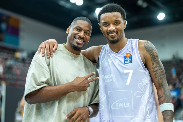 Yorman Polas Bartolo MHP RIESEN Ludwigsburg, 13 , Elijah Hughes MHP RIESEN Ludwigsburg, 07 , GER, MHP Riesen vs Veolia Towers Hamburg, Basketball Bundesliga, easycredit BBL, Matchday 23, Season 2025 2026, 08 03 2026, GER, MHP Riesen vs Veolia Towers Hamburg, Basketball Bundesliga, easycredit BBL, Matchday 23, Season 2025 2026, 08 03 2026 Ludwigsburg Copyright: xEibner-Pressefoto SaschaxWaltherx EP_EER